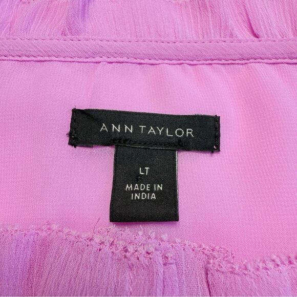 Ann Taylor Ruffle Button Blouse Orchid Feminine Romantic Bloom Sz LT Large TALL - Picture 6 of 8